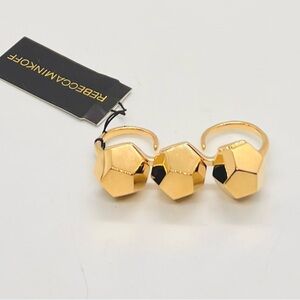 Rebecca Minkoff Gold Hexagon Double Finger Ring size 7.5
